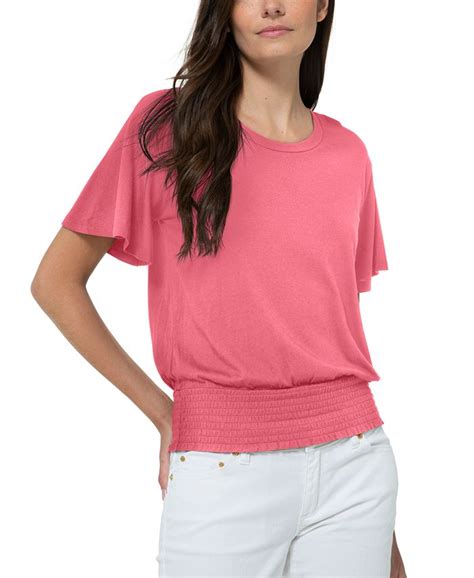 michael kors 3 4 sleeve tops|Michael Kors smocked waist top.